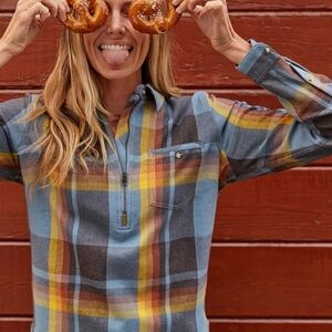 Toad & Co Bodie Dos 1/4 Zip Plaid Shirt Women's Small Flannel Cabincore Outdoors